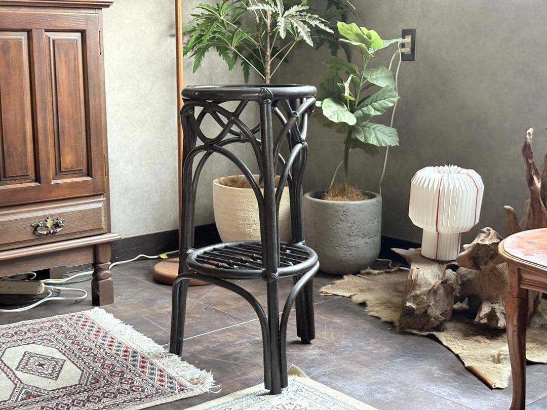 籐材　ビンテージ　ラタン　レトロ　花台　コンソール　藤家具　ディスプレイ家具　G