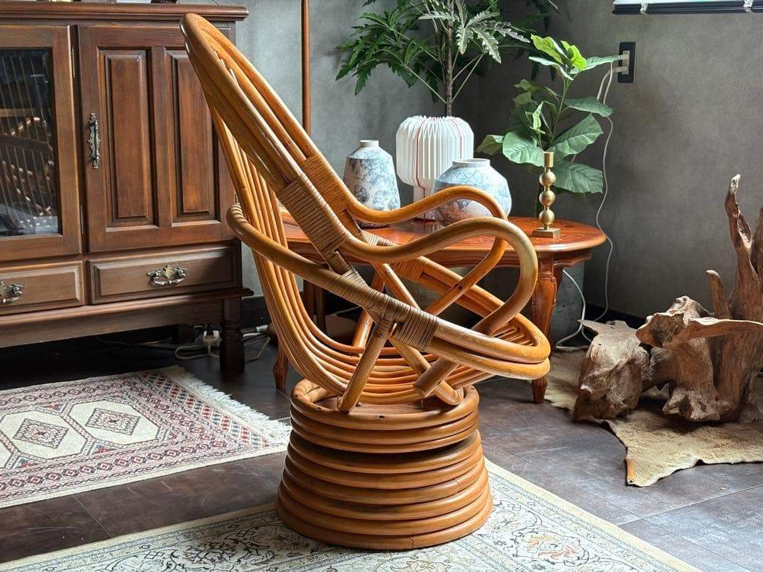 ラタンチェア　回転チェア　アジアン　リゾート家具　藤家具　ラウンジチェア　G