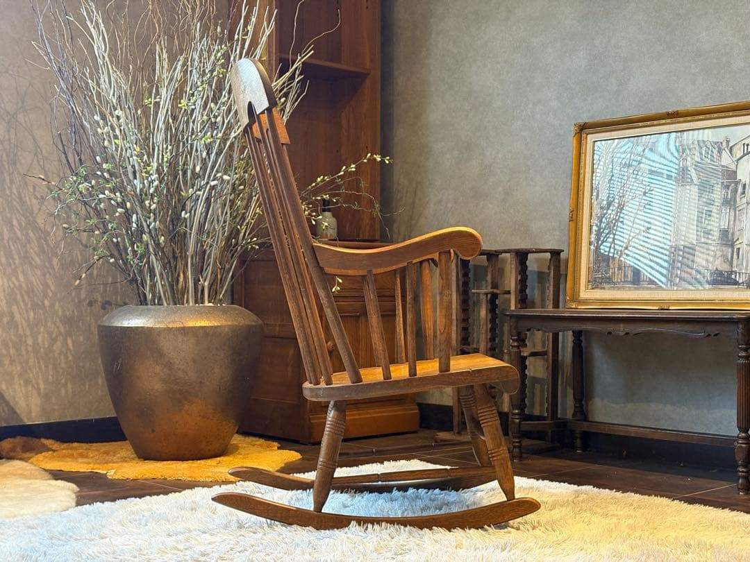 ②飛騨産業 キツツキマーク ロッキングチェア ダイニングチェア ビンテージ nG