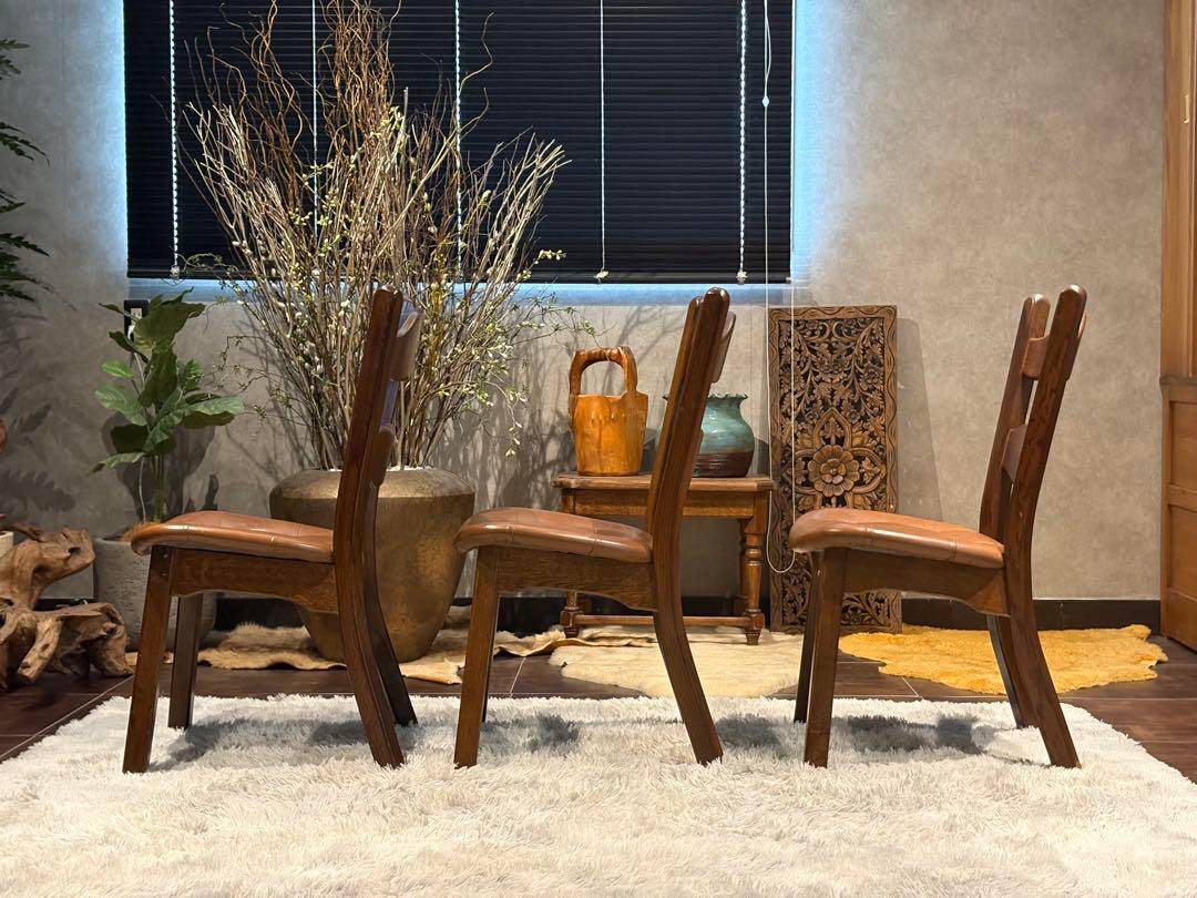 オーク材　アンティーク　ビンテージ　レザーチェア　ダイニングセット　RH