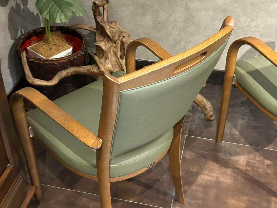 カリモク家具　karimoku アームチェア　グリーンレザー　ヴィンテージ　SZ