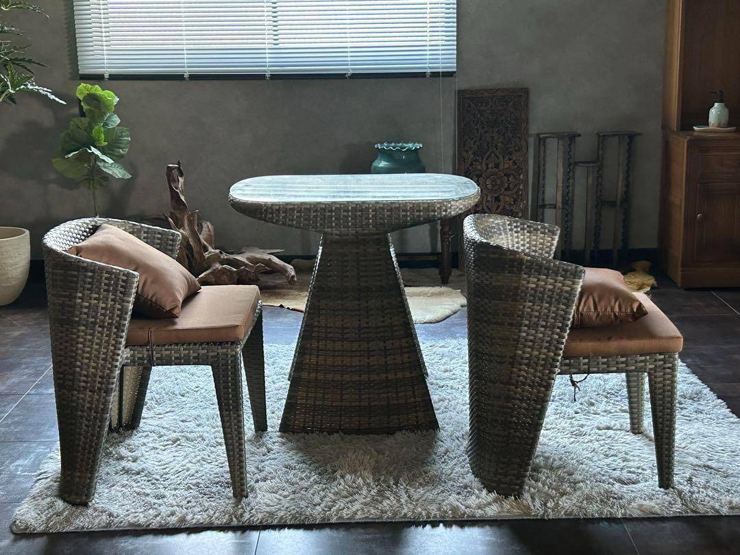 ラタンチェア　ガーデンテーブルセット　バルコニー　べランピング　コンパクト　RZ