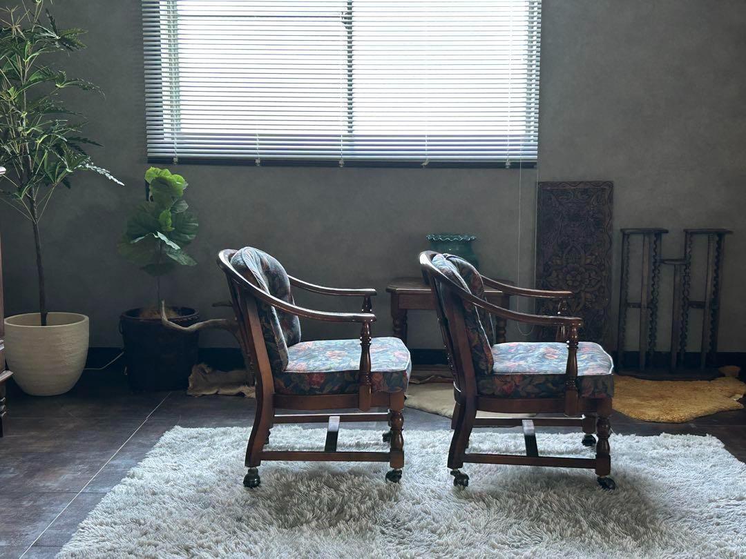 ①カリモク karimoku アームチェア　ヴィンテージチェア　2脚セット　GZ