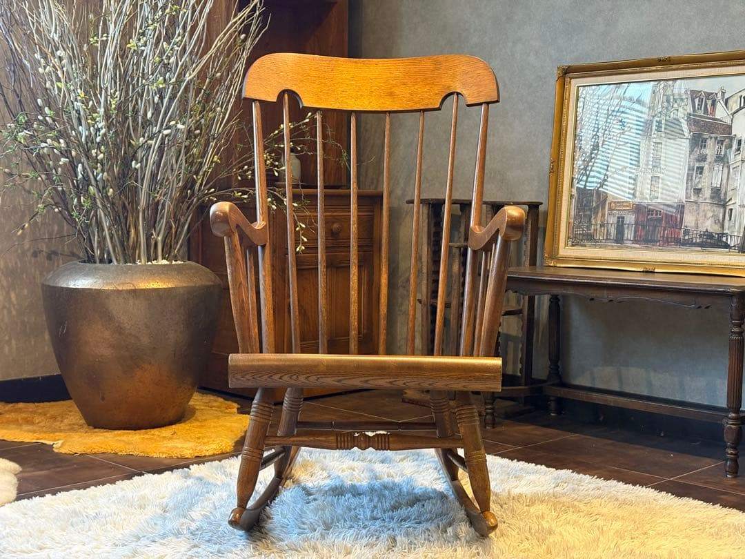 ②飛騨産業 キツツキマーク ロッキングチェア ダイニングチェア ビンテージ nG