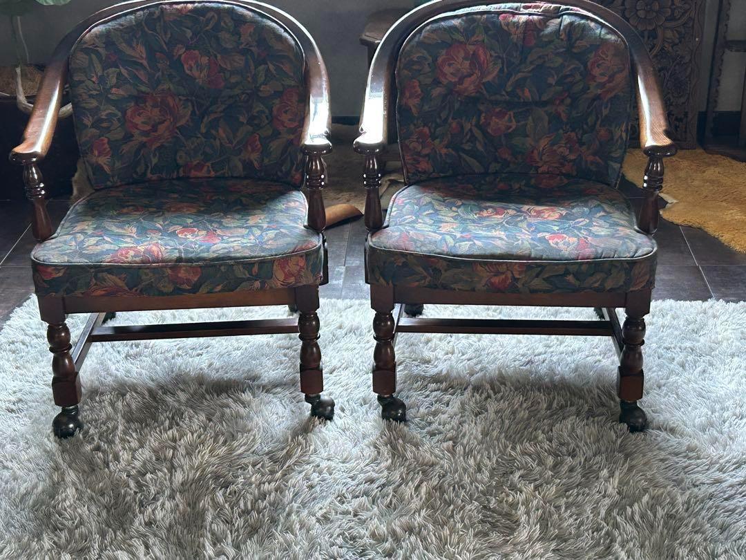 ①カリモク karimoku アームチェア　ヴィンテージチェア　2脚セット　GZ