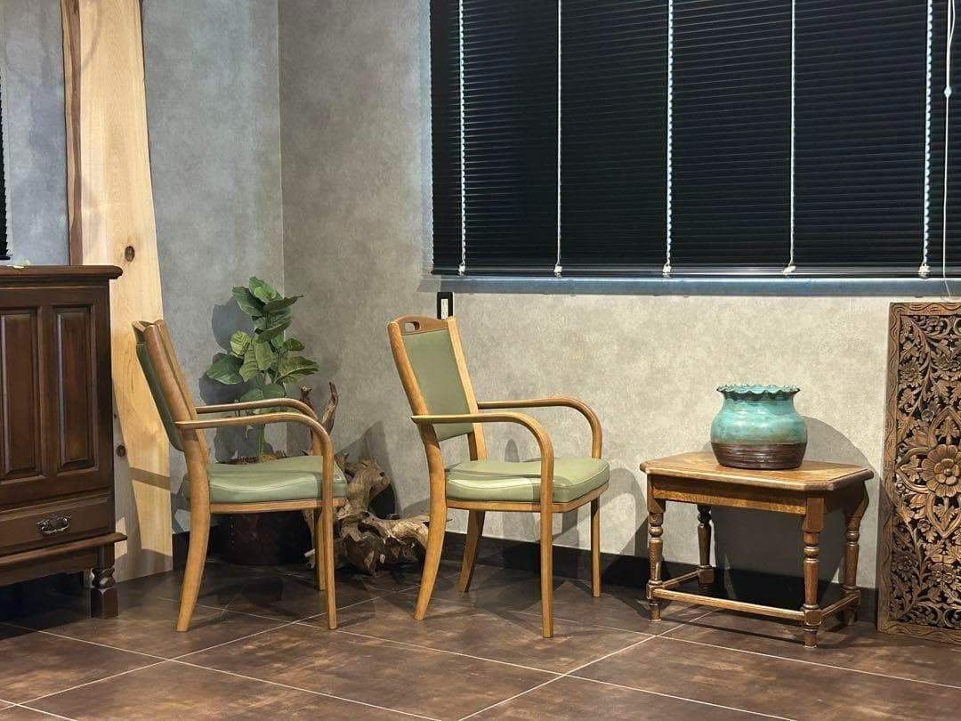 カリモク家具　karimoku アームチェア　グリーンレザー　ヴィンテージ　SZ