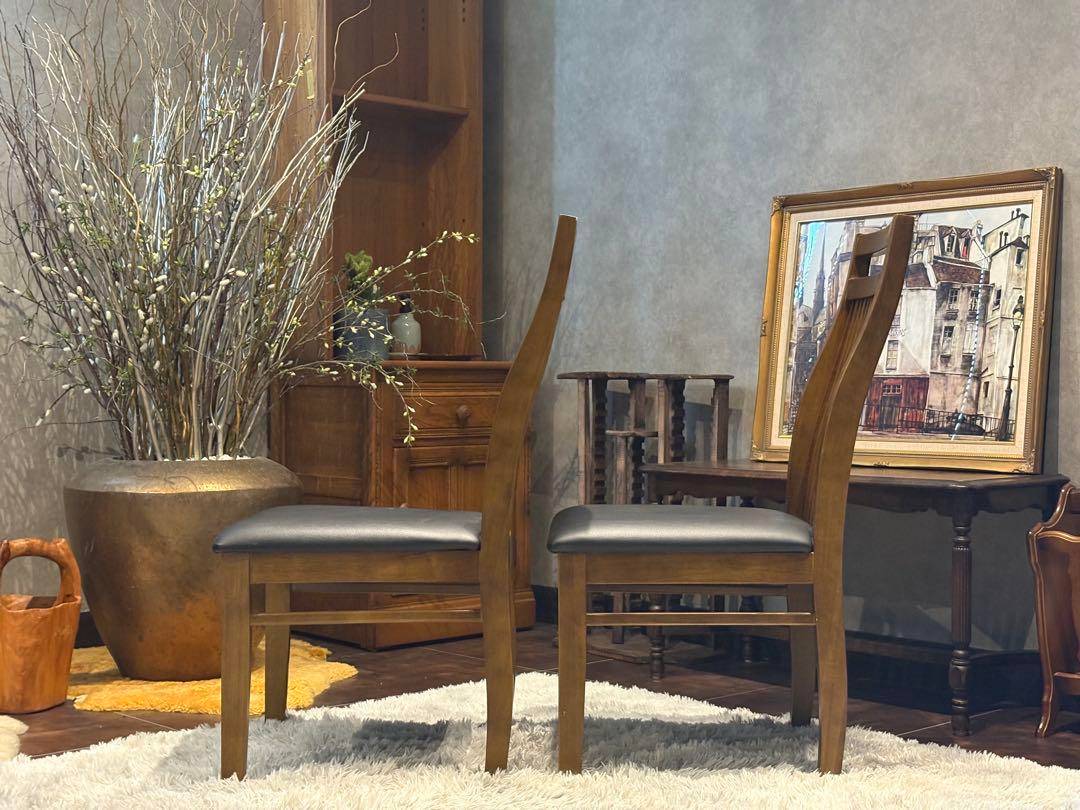 IDC 大塚家具 ダイニング リビングチェア ブラックレザー ビンテージ H