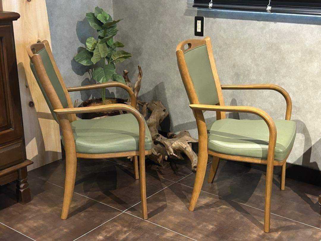 カリモク家具　karimoku アームチェア　グリーンレザー　ヴィンテージ　SZ