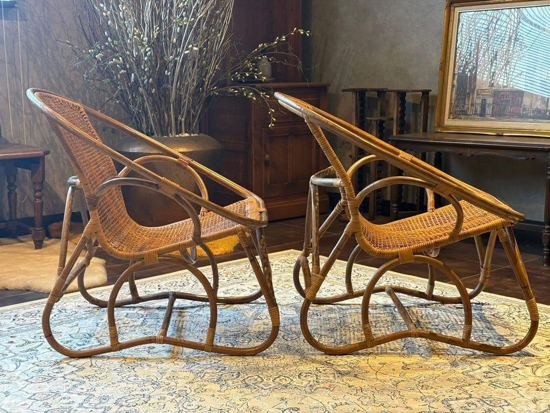 ラタン家具 籐家具 ラウンジチェア ローチェア アジアン ビンテージ nz