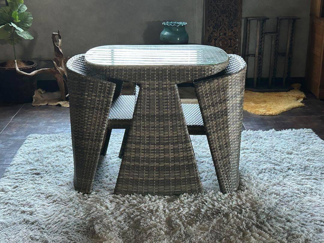 ラタンチェア　ガーデンテーブルセット　バルコニー　べランピング　コンパクト　RZ