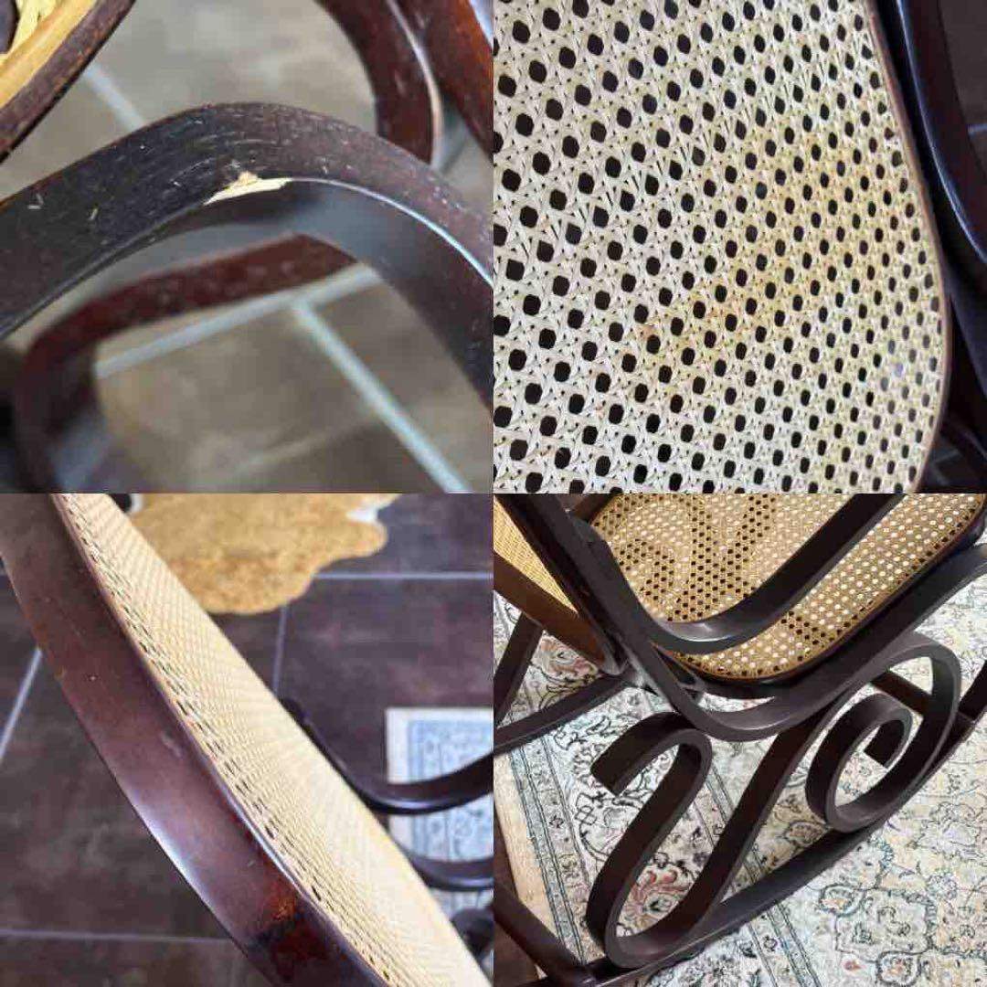 希少　ラタン　ロッキングチェア　背もたれ　カゴメ編み　ヴィンテージ　SG