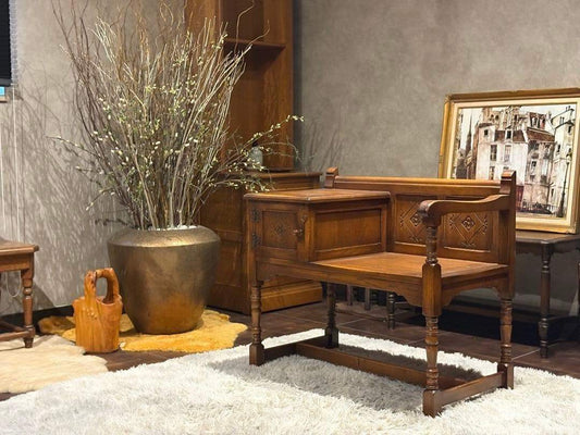 希少　英国　イギリス　テレフォンベンチ　ベンチ　オーク材　アンティーク SH