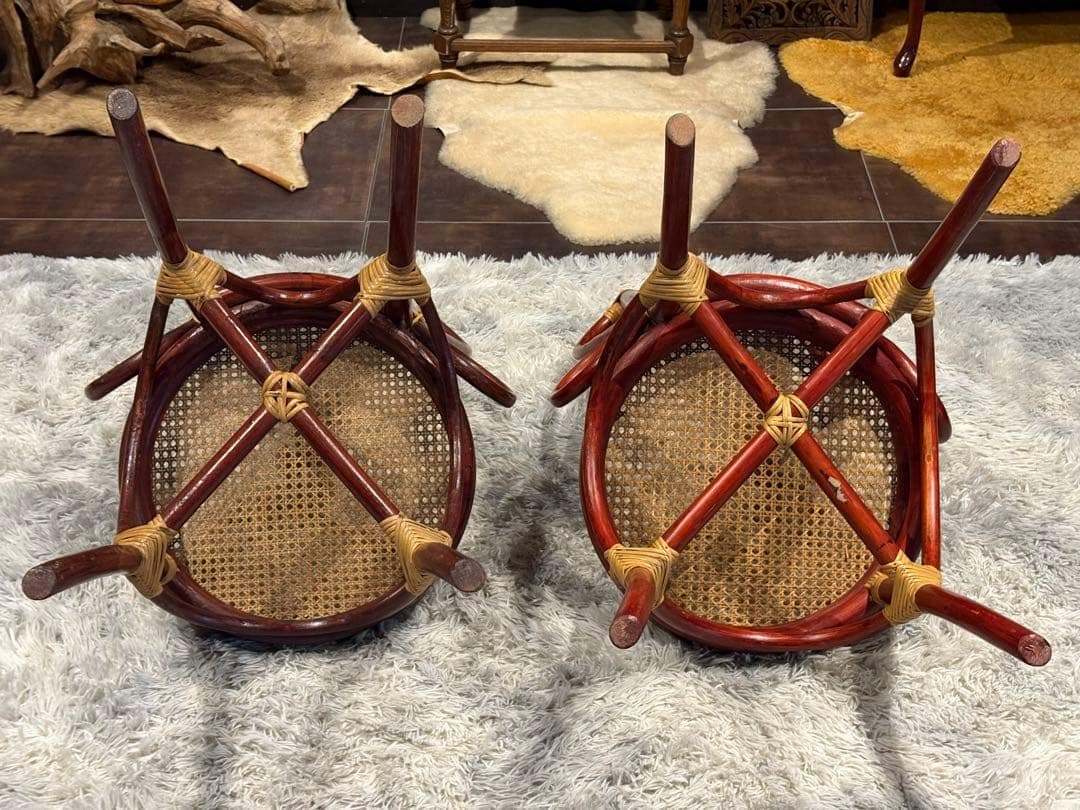 ヴィンテージ　ラタン　籐　ハイバックチェア　カゴメ編み　クラシック　2脚　RZ