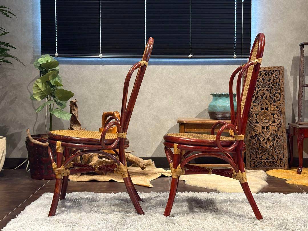 ヴィンテージ　ラタン　籐　ハイバックチェア　カゴメ編み　クラシック　2脚　RZ