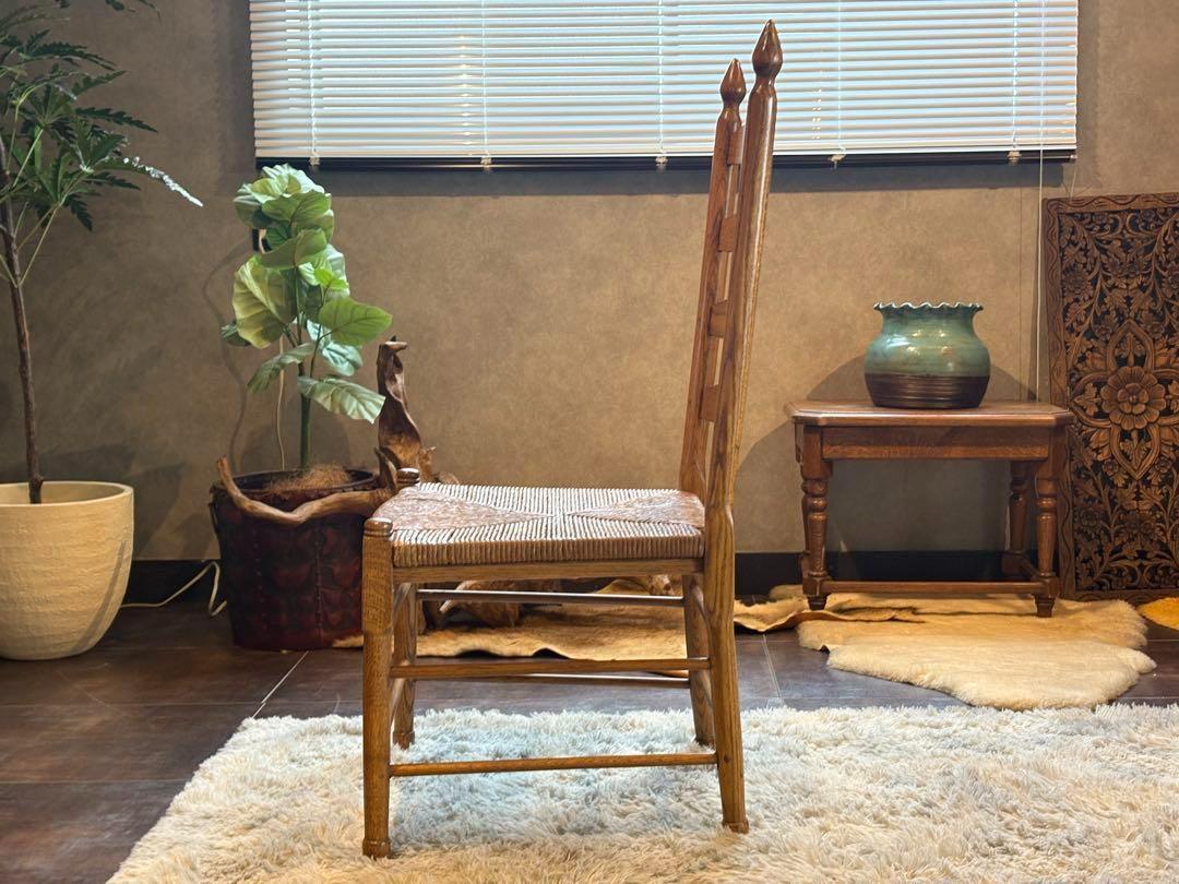 ①　アンティーク　ヴィンテージ　オリバー　ラッシュシート　ハイバックチェア　GZ