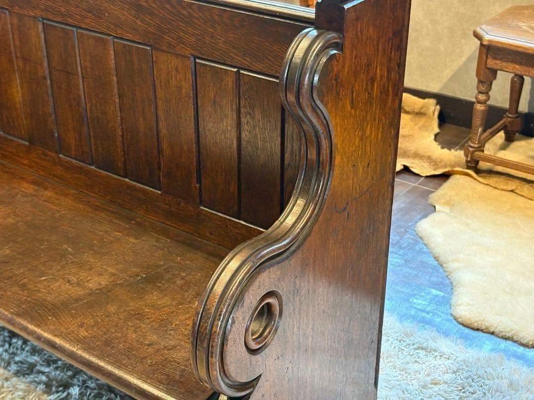 希少　アメリカ製　オーク材　チャーチベンチ　ヴィンテージ　アンティーク　HR