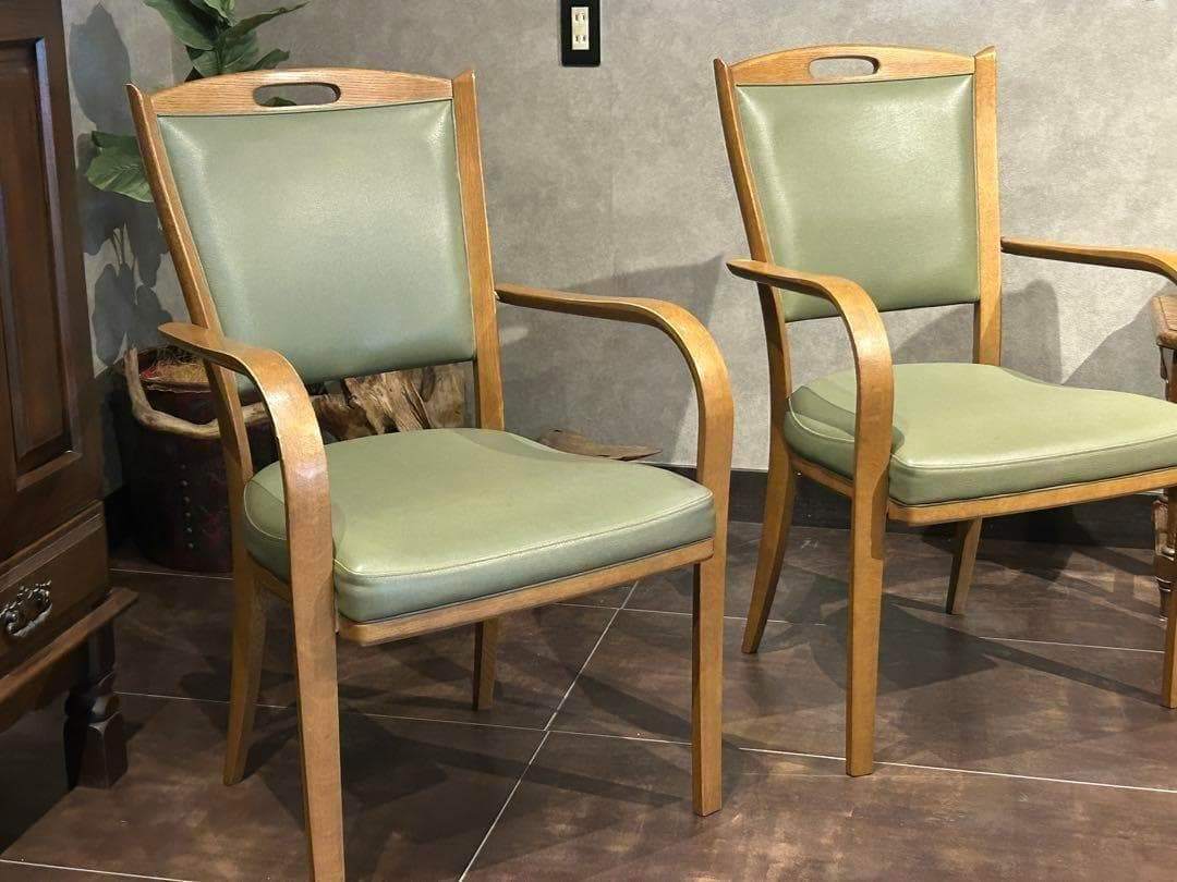 カリモク家具　karimoku アームチェア　グリーンレザー　ヴィンテージ　SZ