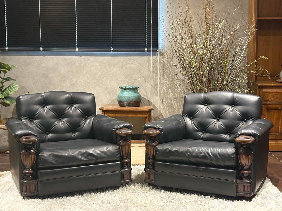 ②karimoku カリモク　レザーソファ　本革　リベット打ち　アンティーク　G