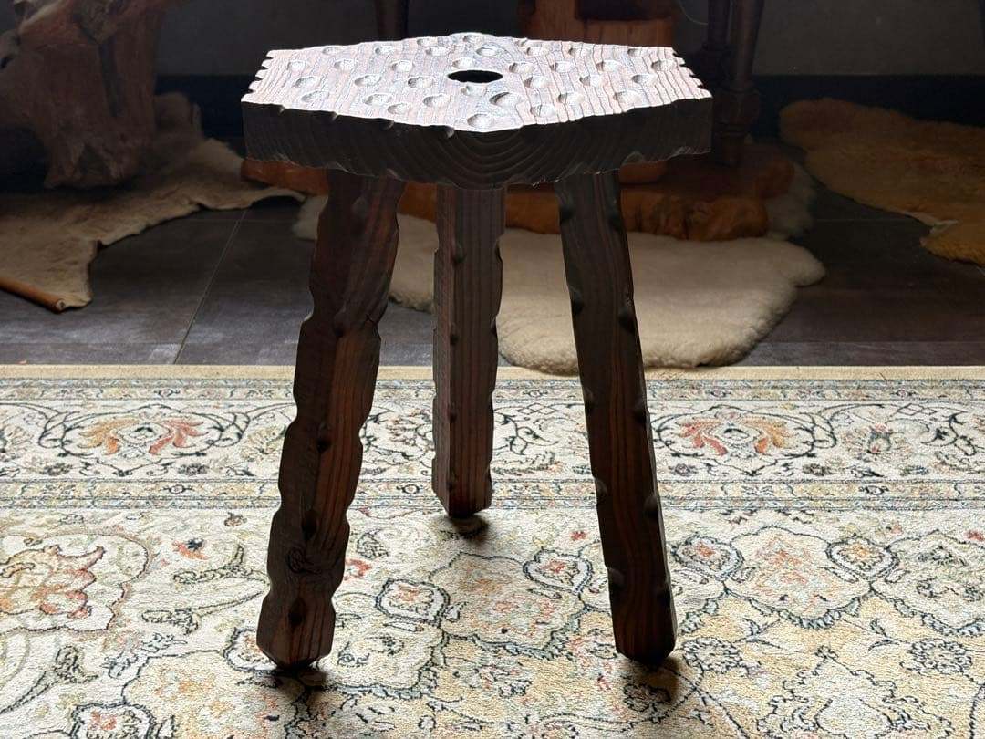 レトロ　ビンテージ　スツール　スペイン家具　木彫り 花台　フラワースタンド　H