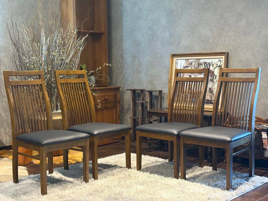 IDC 大塚家具 ダイニング リビングチェア ブラックレザー ビンテージ H