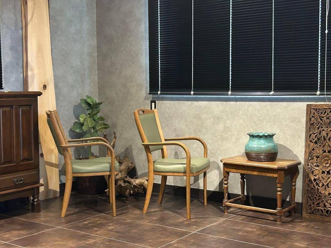 カリモク家具　karimoku アームチェア　グリーンレザー　ヴィンテージ　SZ