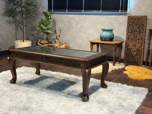 アジアン　クラシック　ヴィンテージ　猫脚　センターテーブル　引き出し付　YZ