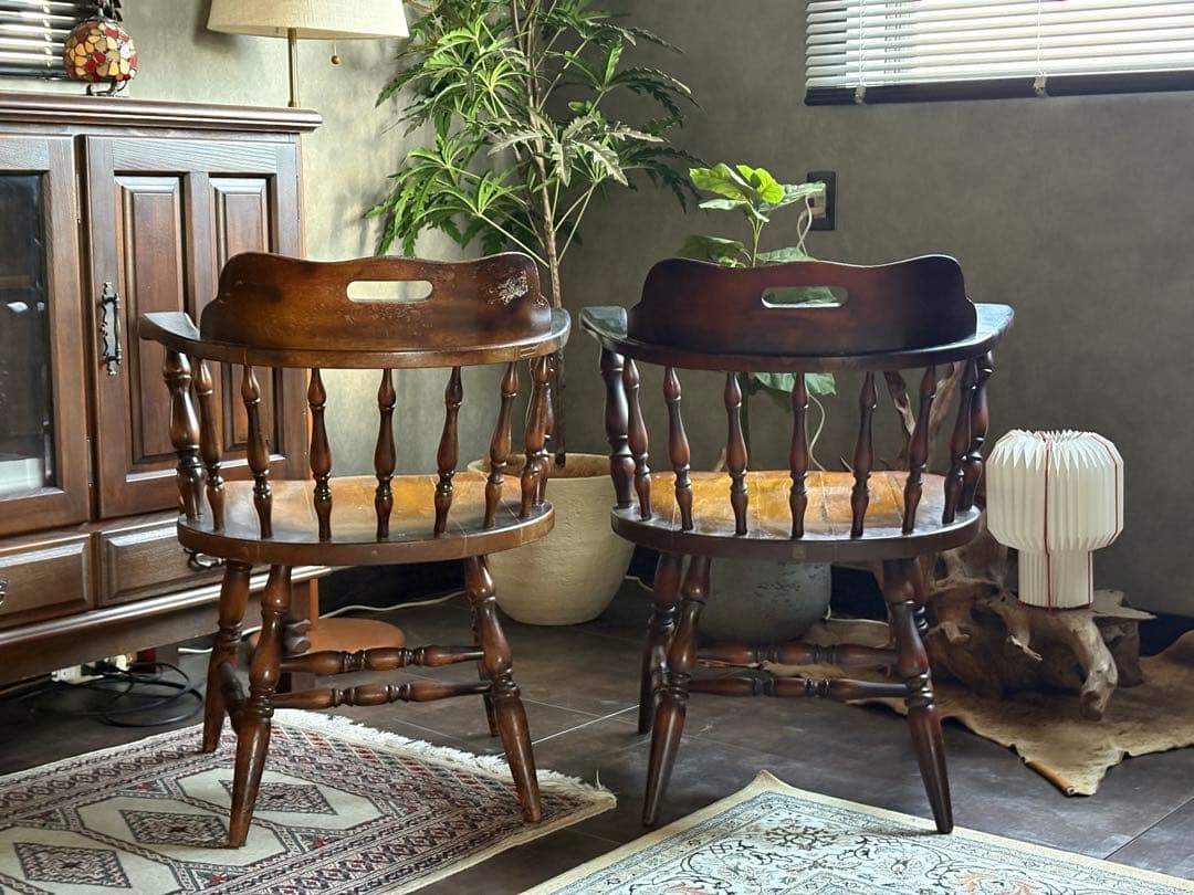 飛騨産業　キツツキマーク　アームチェア　スポークチェア　レトロ　ヴィンテージ