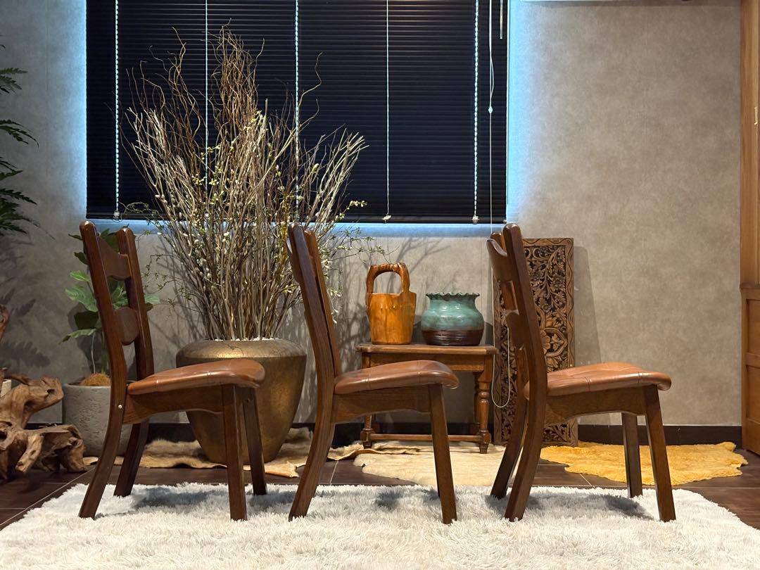 オーク材　アンティーク　ビンテージ　レザーチェア　ダイニングセット　RH