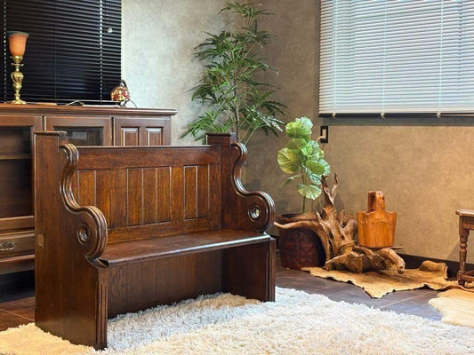 希少　アメリカ製　オーク材　チャーチベンチ　ヴィンテージ　アンティーク　HR