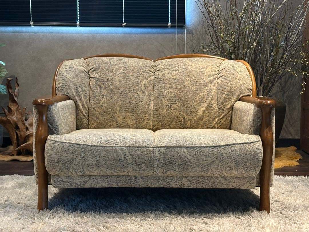 2人掛けソファ 2Pソファ ファブリック生地 アンティーク ビンテージ nZ