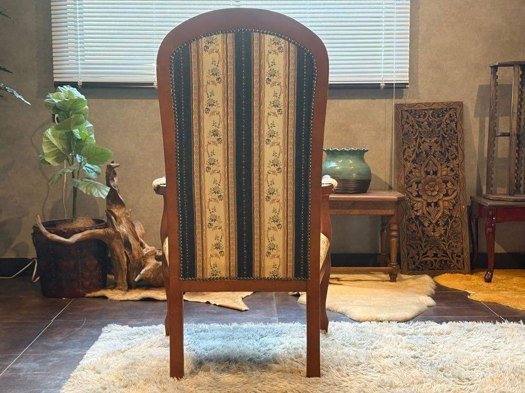 輸入家具　クラシック　ヨーロピアン　ストライプ　ハイバックチェア　アーム　SZ