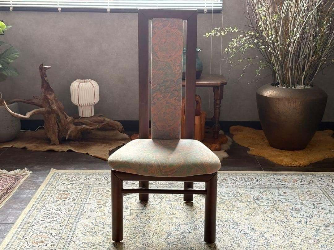 オールドカリモク　カリモク　Karimoku　ハイバックチェア　総柄　レトロ家具