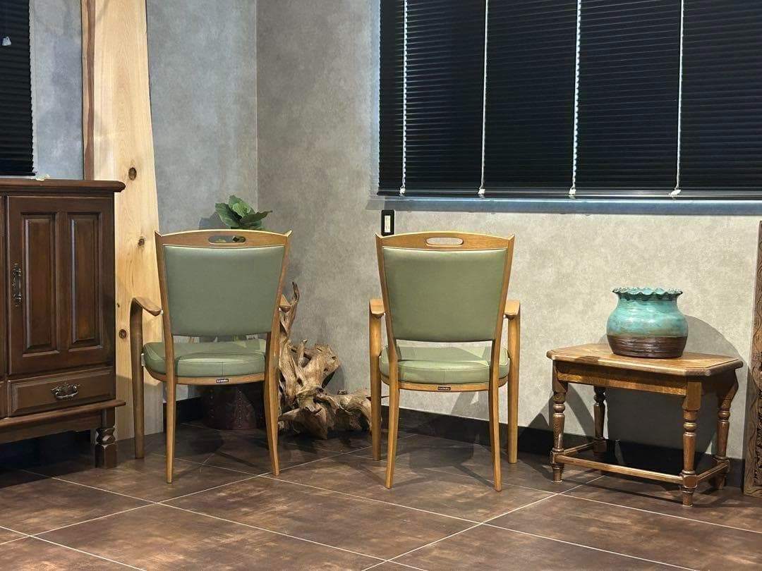 カリモク家具　karimoku アームチェア　グリーンレザー　ヴィンテージ　SZ