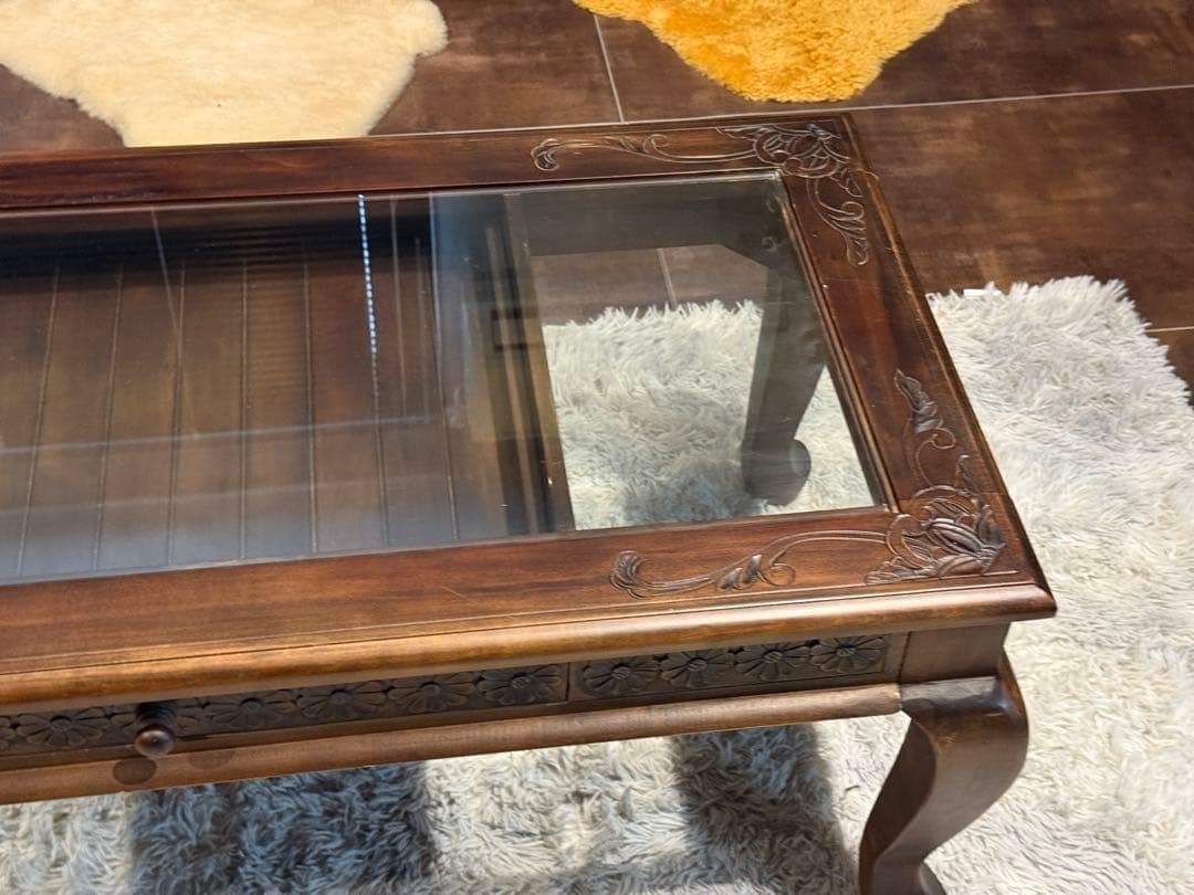 アジアン　クラシック　ヴィンテージ　猫脚　センターテーブル　引き出し付　YZ