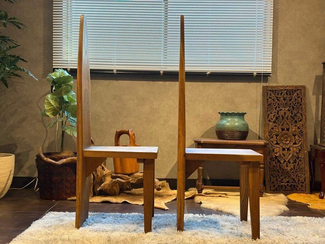 ② 希少　レトロ　無垢材　ヴィンテージ　カフェ　店舗什器　ハイバックチェア　nY