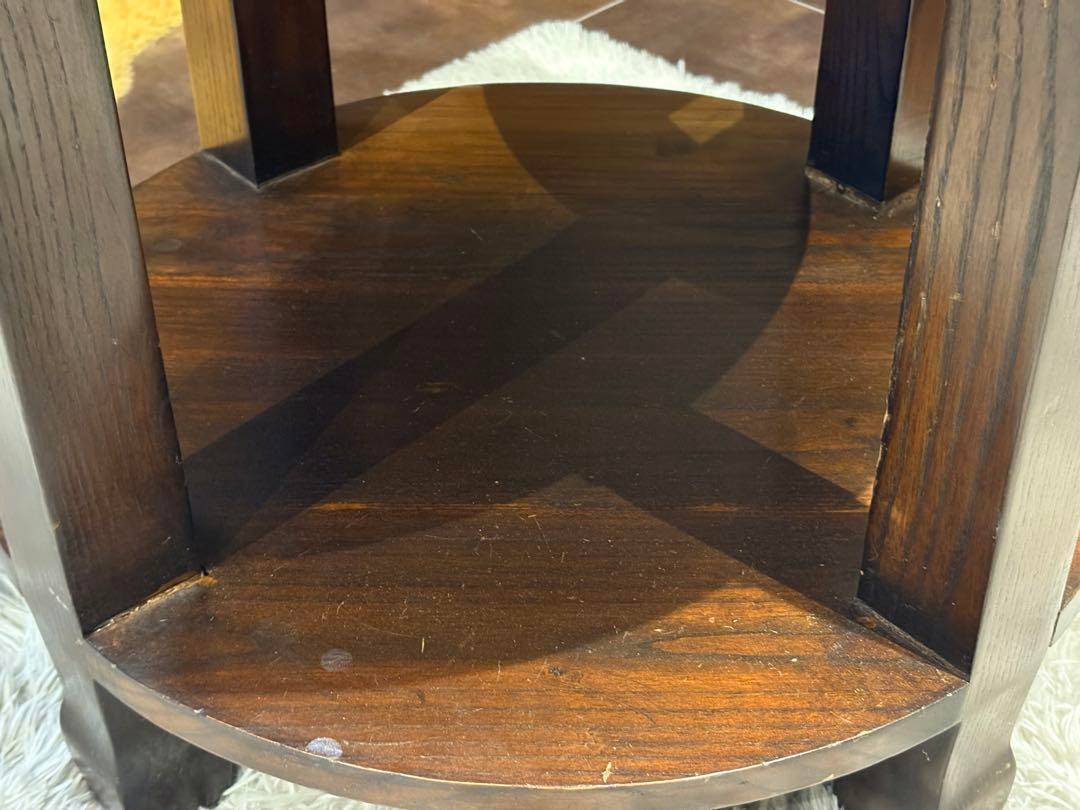 無垢材　アンティーク　コンソール　円形　サイドテーブル　ナイトテーブル　SG