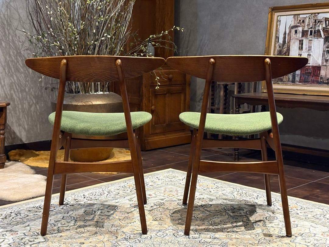 北欧テイスト ダイニングチェア グリーン アンティーク ヴィンテージ nZ