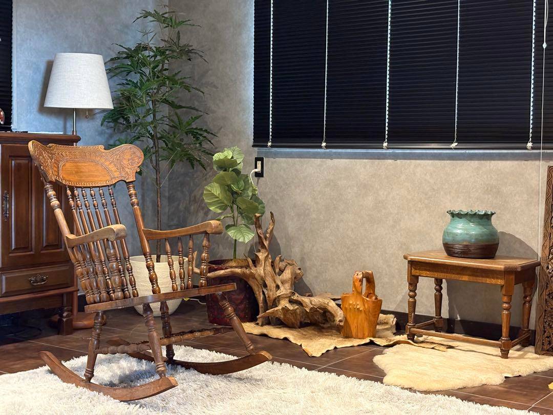 超希少　ウルフロッキングチェア　無垢材　クラシック　アジアン　木彫り　INR