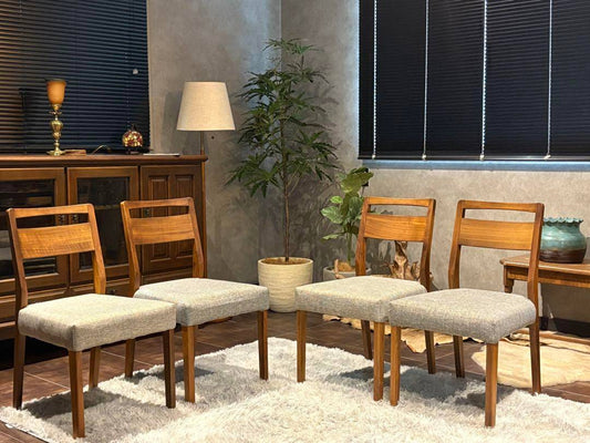 シンプル　モダン　ビンテージ　ウォールナット　ダイニングチェア　4脚セット　H