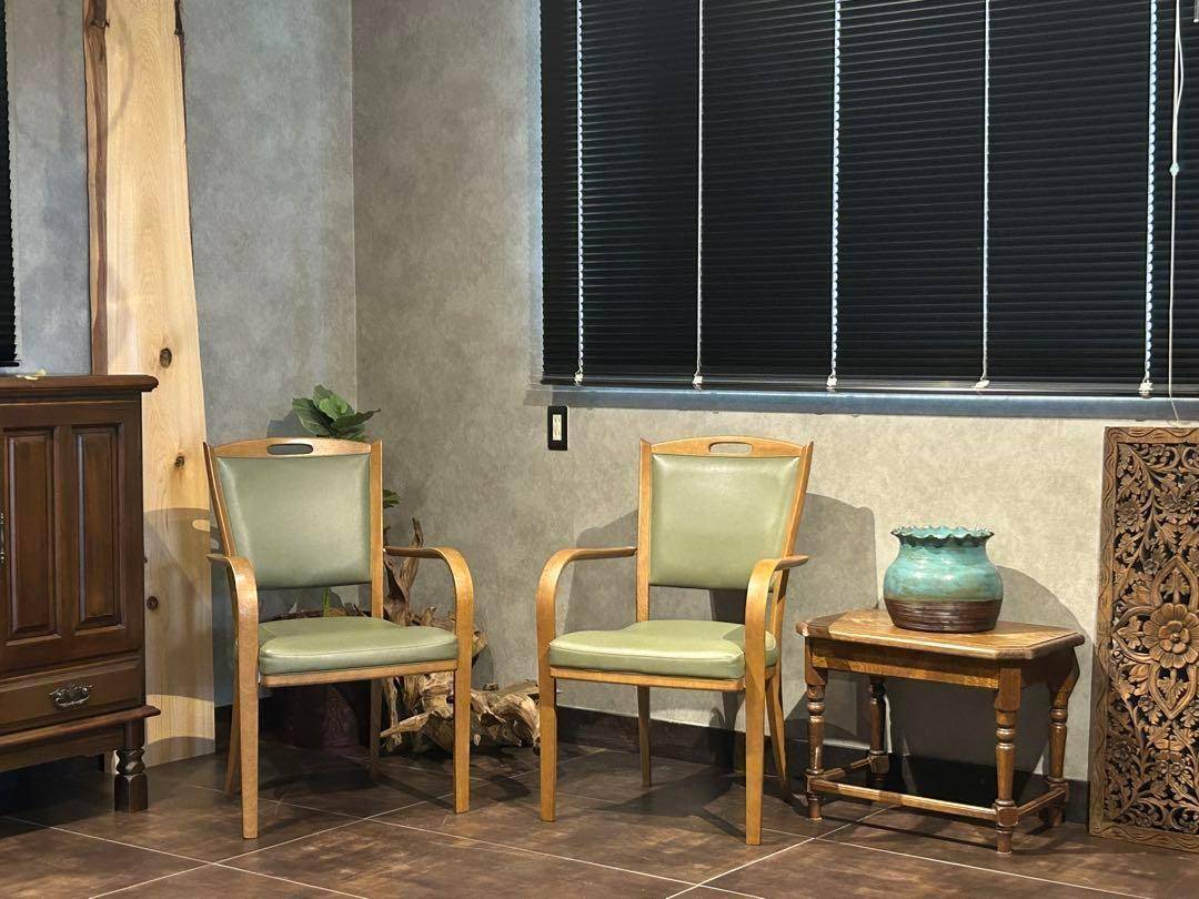 カリモク家具　karimoku アームチェア　グリーンレザー　ヴィンテージ　SZ