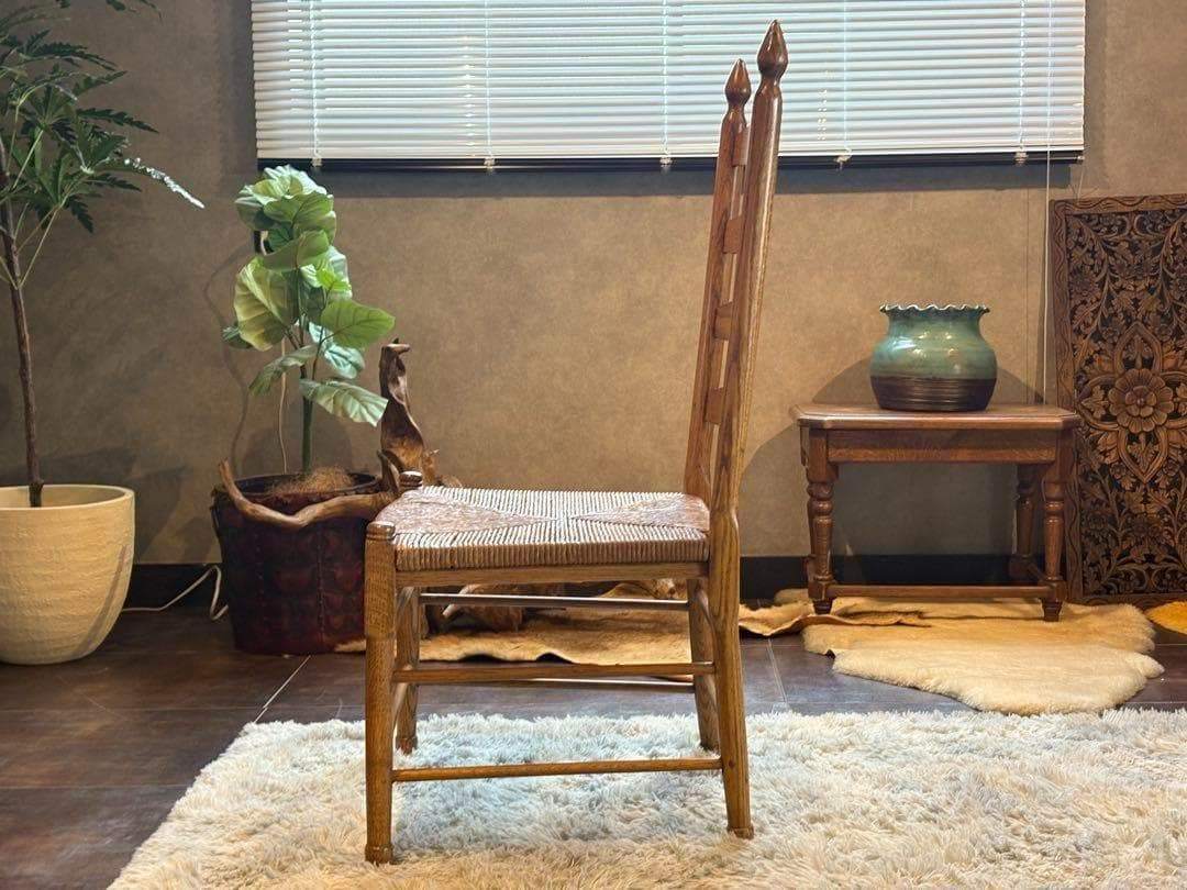 ①　アンティーク　ヴィンテージ　オリバー　ラッシュシート　ハイバックチェア　GZ