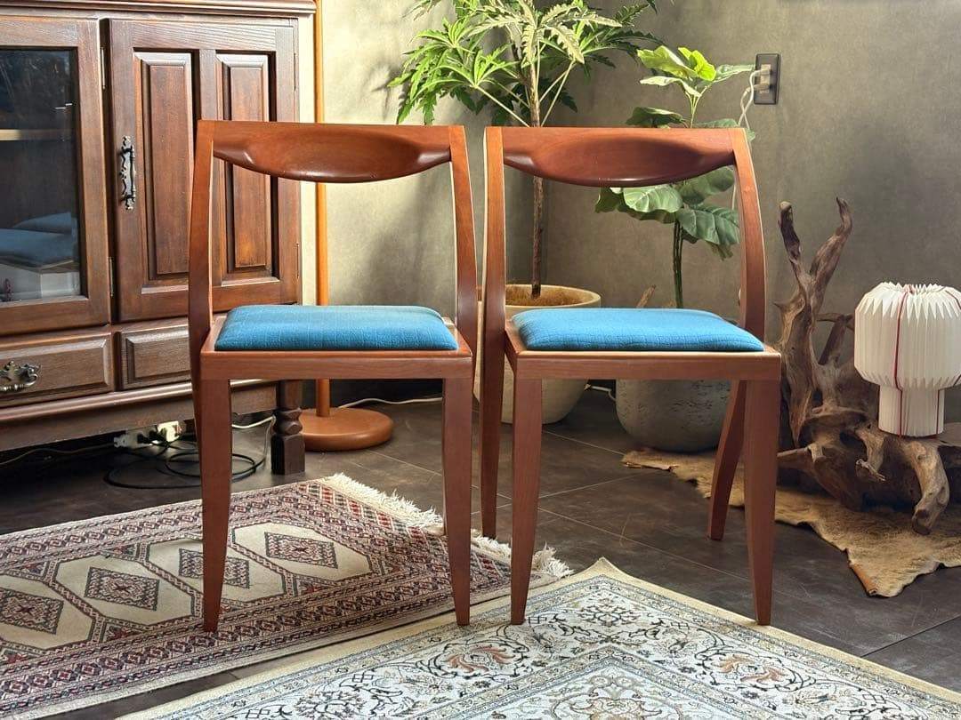 尾州生地リメイク　Porada　木製チェア　椅子　イタリア家具　2脚セット　YZ
