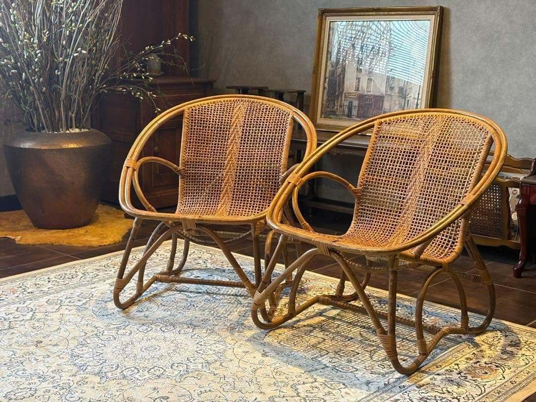 ラタン家具 籐家具 ラウンジチェア ローチェア アジアン ビンテージ nz
