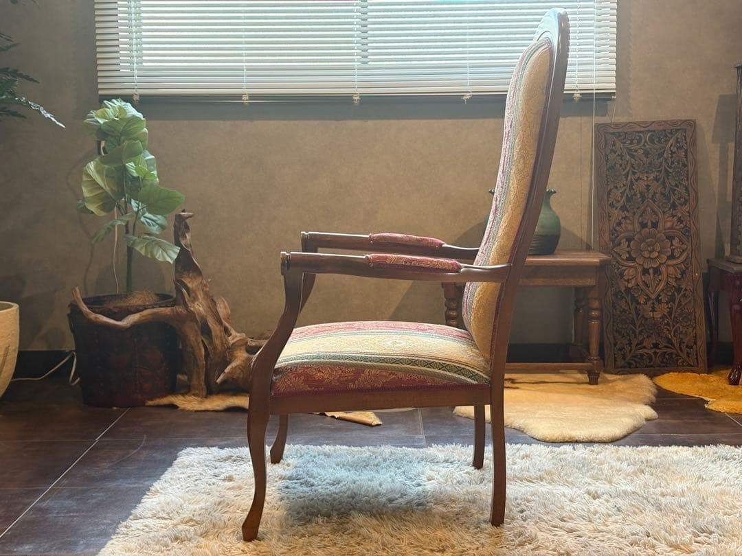 希少　クラシック　ストライプ　ヨーロピアン　鋲打ち　アームチェア　リベット　SZ