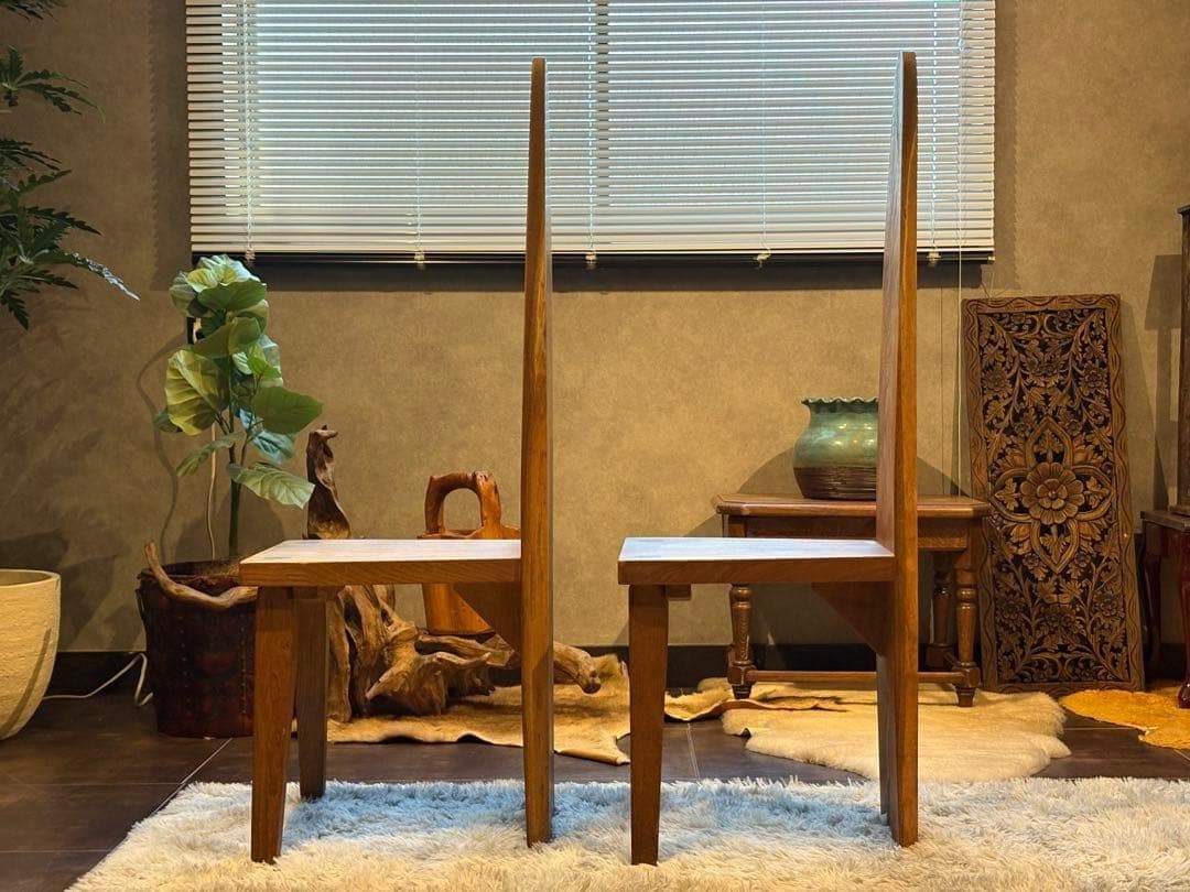 ② 希少　レトロ　無垢材　ヴィンテージ　カフェ　店舗什器　ハイバックチェア　nY