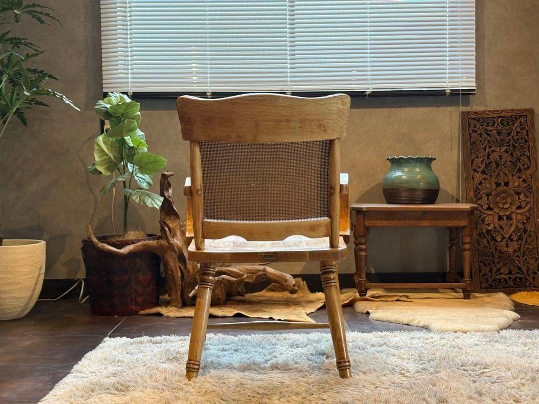 ナラ材　楢材　剥離家具　ストリップド家具　柏木工　アームチェア　ラタン　NZ