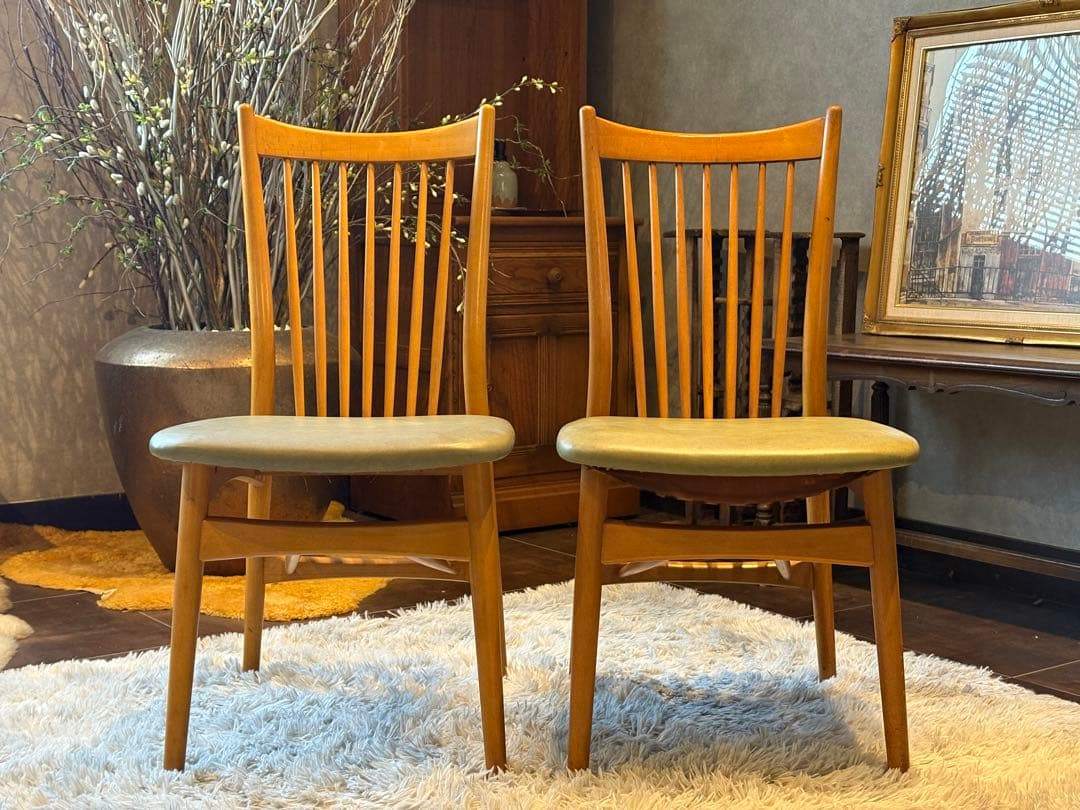 飛騨産業 キツツキマーク ダイニングチェア スポークチェア アンティーク nZ