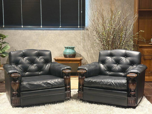 ①karimoku カリモク　レザーソファ　本革　リベット打ち　アンティーク　G