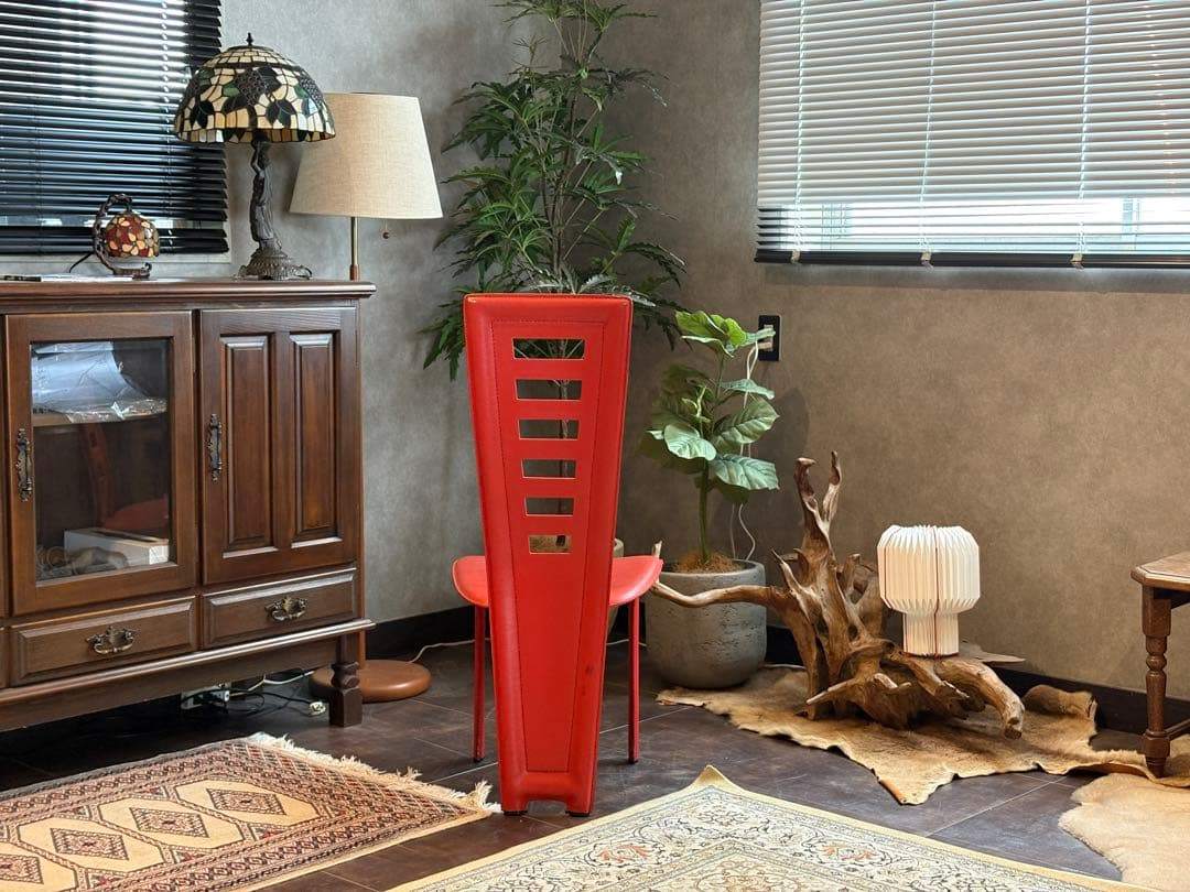 イタリア　レザー　ハイバックチェア　レッド　モダン　インテリア家具　IZ