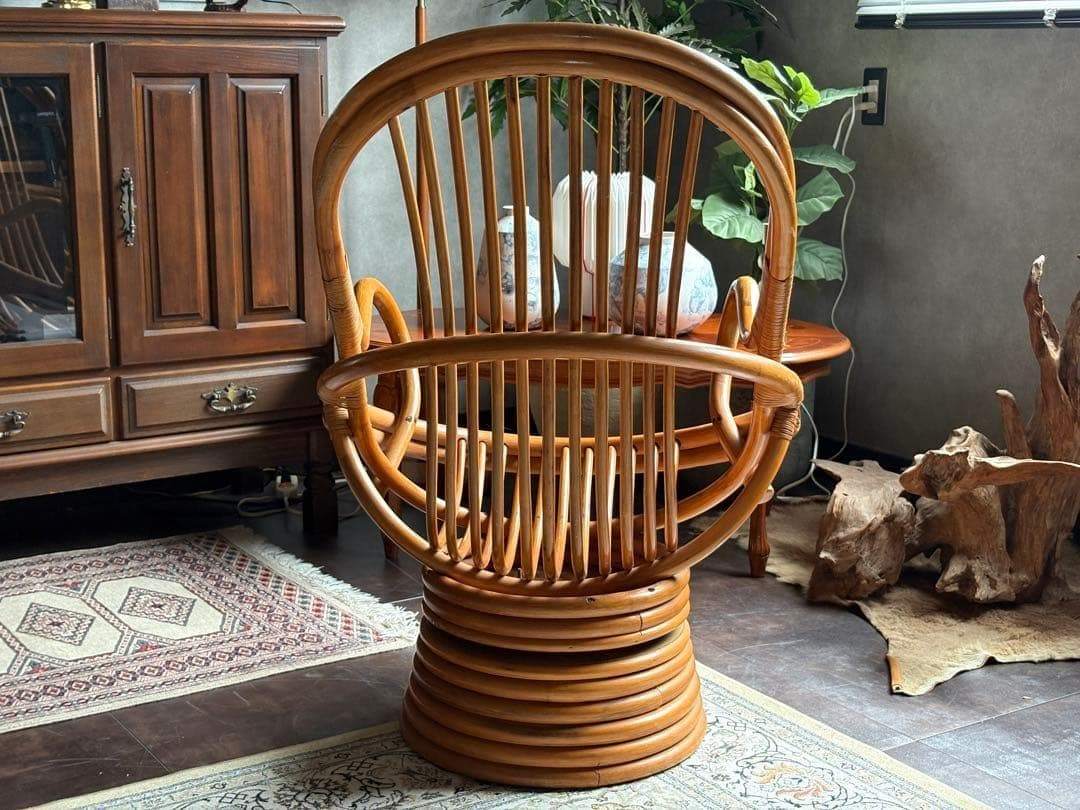 ラタンチェア　回転チェア　アジアン　リゾート家具　藤家具　ラウンジチェア　G
